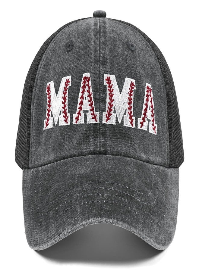 Kuyuayee Baseball Mama Ponytail Trucker Hat Mothers Day Birthday Gifts for Mother Mom Mama Embroidered Adjustable Washable Baseball Cap - Image 1